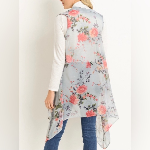 📂 High Low Floral Vest Kimono ~ Floral Print~ See all pics & info! - Picture 2 of 2